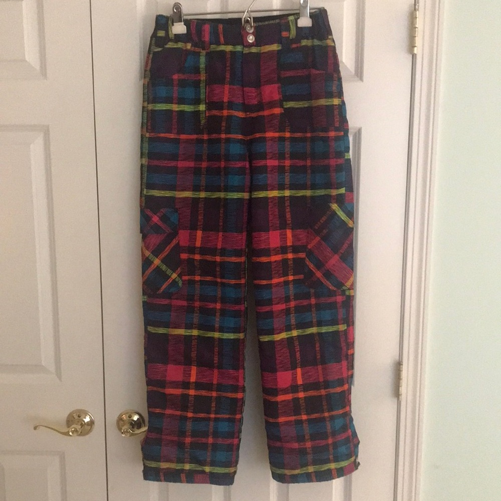 Falls Creek Plaid Snow Ski Pants Black Pink Orange XL 14 to 16 - Picture 2 of 16